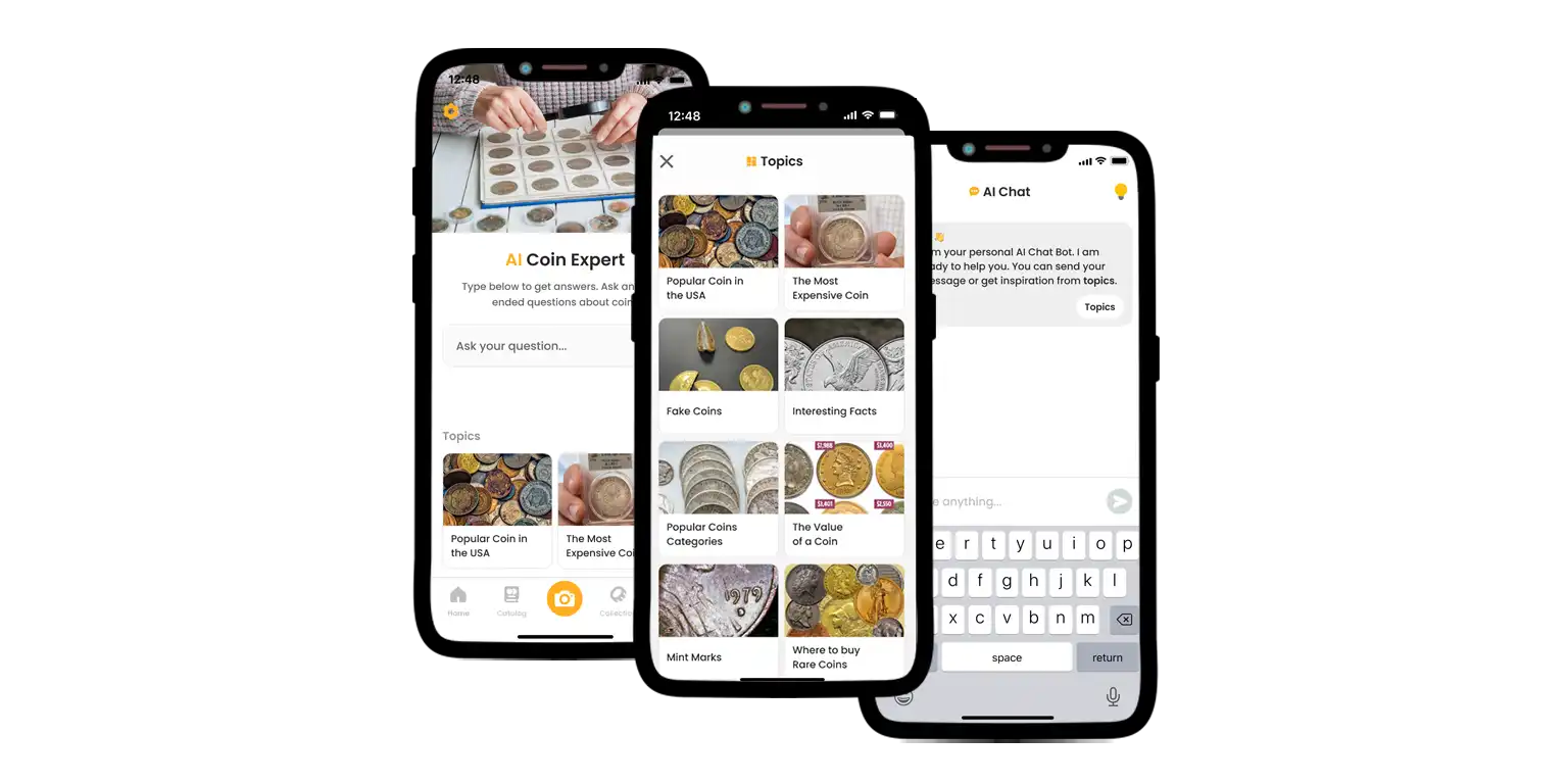 A screen from the Coin ID Scanner app with tips to identify coins.
